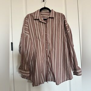 American Eagle Outfitters Brown Striped Button Down “Lounge” Shirt